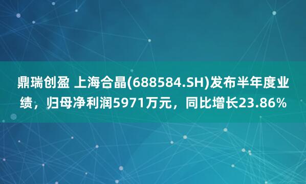 鼎瑞创盈 上海合晶(688584.SH)发布半年度业绩，归母净利润5971万元，同比增长23.86%